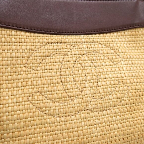 Authentic CHANEL Raffia Tote Summer Shoulder Bag Straw Beige Brown - Picture 11 of 16